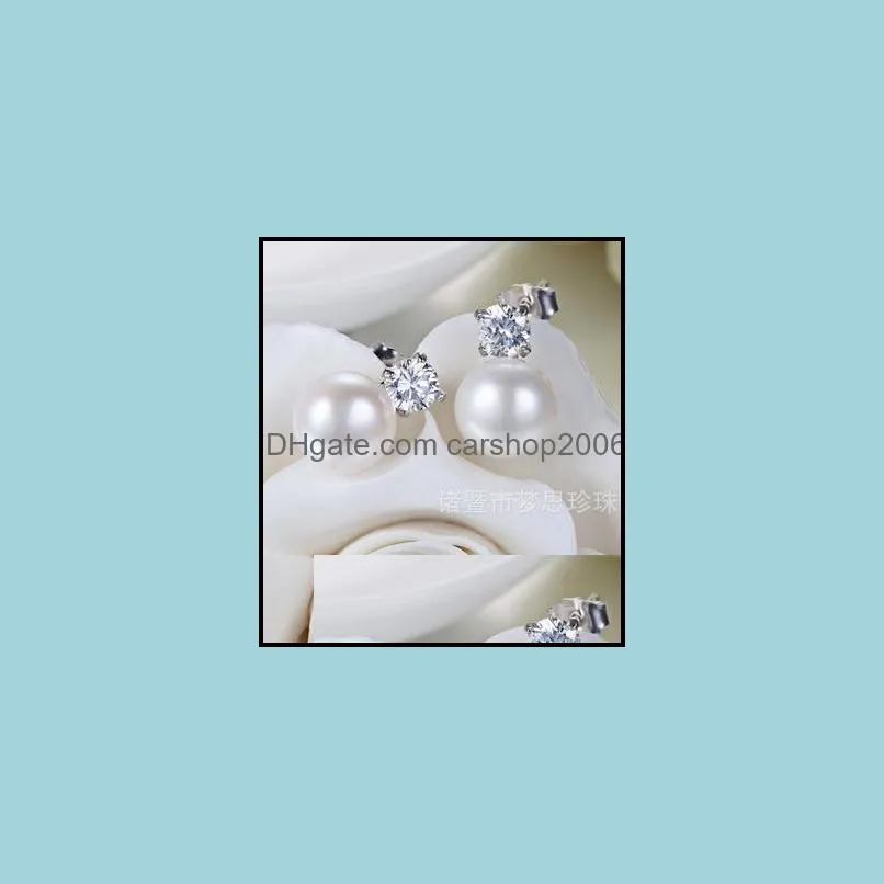 wholesale 8-9mm oval rhinestone inlaid natural pearl earrings S925 silver earrings