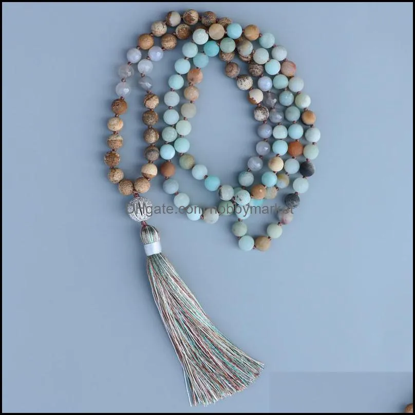 EDOTHALIA Fashion Cubic Zirconial Ball Pendant Necklace For Women Girls 8MM Matte iate Stone 108 Beads Mala Necklaces 210323