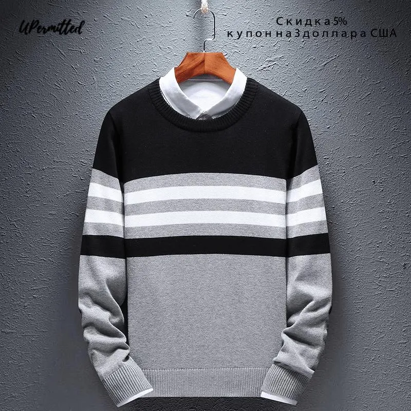 Suéter dos homens 2021 inverno homens algodão listrado suéter casual smart pelúcia pelúcia homem knitwear coreia moda masculino streetwear coágulo