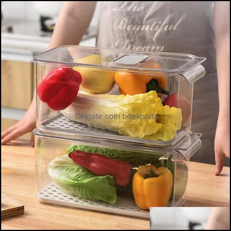 Storage Bottles & Jars Japanese-style Drain Box Plastic Washing Fruit Vegetable Basket Kitchen Refrigerator Sealed Covered Case