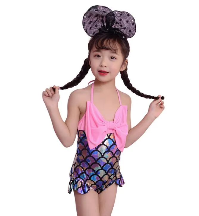 1-5 lat strój kąpielowy Jednoczęściowy Cute Princess Kids Baby Mermaid Stroje Swimweear Halter Bowknot Bikini Bathingsuit Pływanie Swimmable Kostium Kąpielowy Beachwear