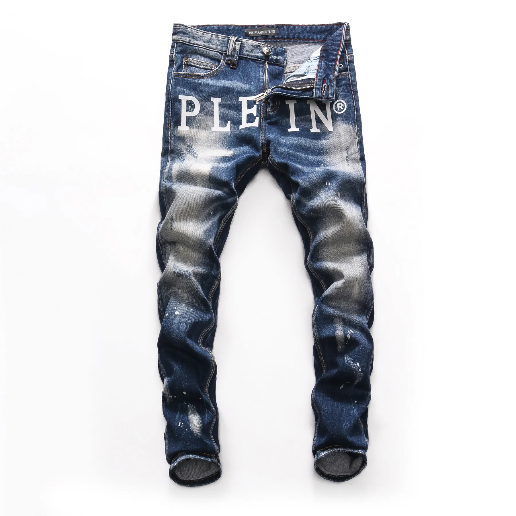 PINK PARADISE PLEIN Clássico Moda Masculina Jeans Rock Moto Masculino Design Casual Jeans Rasgados Jeans Skinny Envelhecido Biker eans 157489