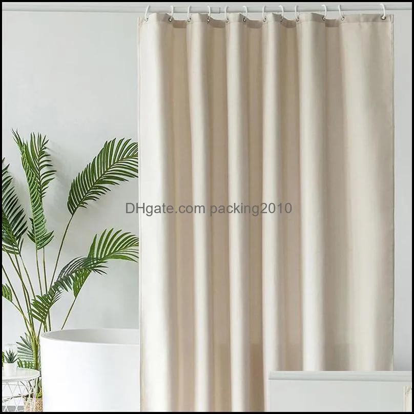 Polyester Fabric Shower Curtain With Hooks Waterproof Plastic Bath Screens Solid Color Eco-Friendly Bathroom Curtains Home Decor