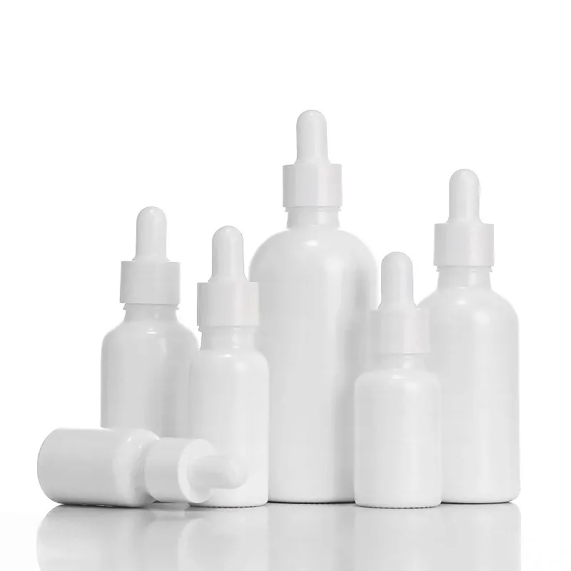 Uçucu Yağ Parfüm Şişeleri Beyaz Porselen Seramik Damlalık Şişesi Beyazlar Ile / Gül Altın Kap Kozmetik Dağıtım Seyahat Boyutu Konteyner 10ml - 100ml