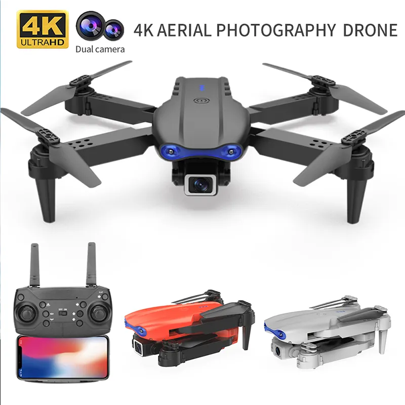 K3 E99 Mini Drone 4k HD Grand Angle Double Caméra WIFI Fpv Air Pression Altitude Maintien Pliable Quadcopter RC Pocket Selfie Brushless Hélicoptère Jouets