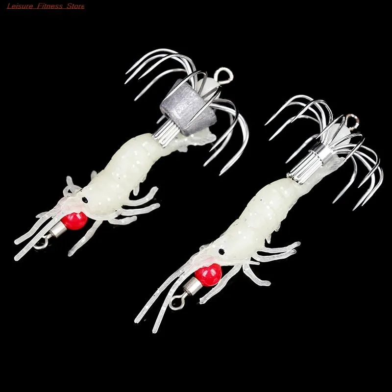 Fishing Hooks 1PC Luminous Squid Jigs Glow Wood Shrimp With Octopus Hook Lure Simulation Umbrella Supplies