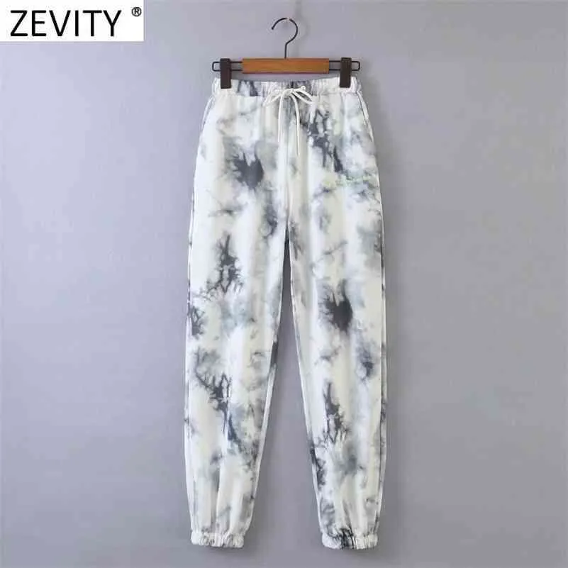 Femmes Vintage Tie Dyed Peinture Pantalon de jogging Chic Femelle Taille élastique Lettres Broderie Casual Pantalones Mujer P1022 210416