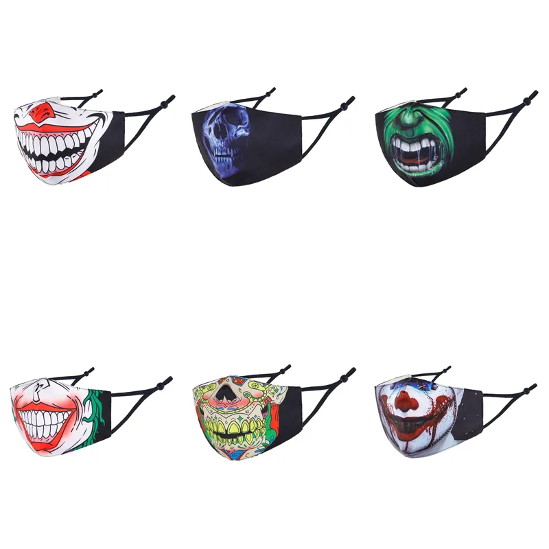 2021 Ny Halloween Ghost Mask Winter Warm Tre-Layer Print Imitation Face Scary Cotton Masks Anti-Dust Face-Mask