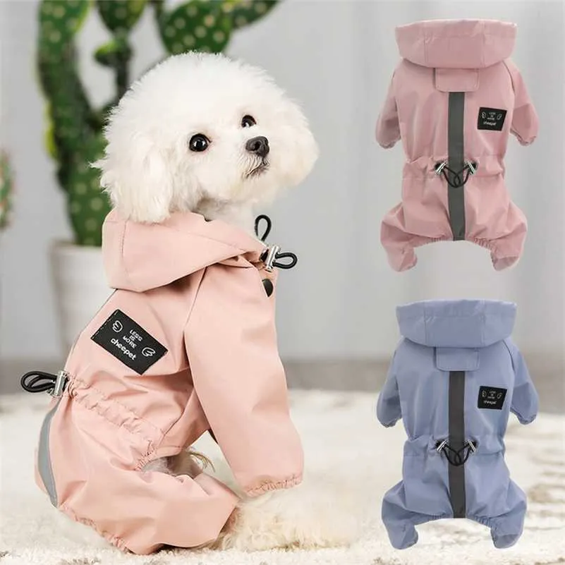 Reflecterende Hond Regenjas Waterdichte Hondenkleding Jas Puppy Chihuahua Jumpsuit Kostuum Kleine Medium Honden Regenjas Hooded Jacket 211007