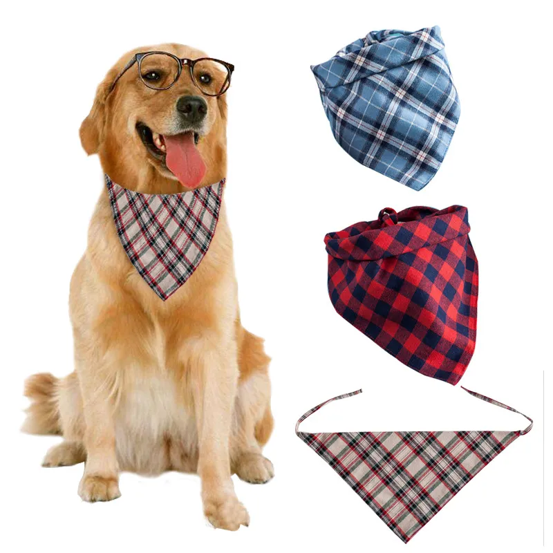 Abbigliamento per cani Modello British Syle Check Dogs Bandane Sciarpe reversibili Fazzoletti Dogg Sciarpa di cotone Sciarpe regolabili per animali domestici Fazzoletti autunnali Bavaglini