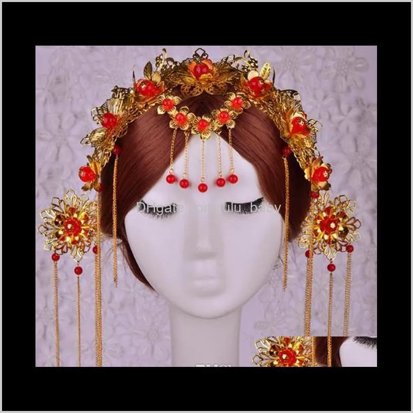 bride phoenix crown headdress classical tassel hair comb hair accessories set a-54