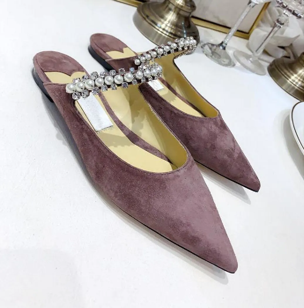 Luxury Womens Sandaler Slippers Mules Bing Flat Crystal Arch Strap Patent Läder Diamantkedja Högklackade Semi Drag Shoes Desigers Dress
