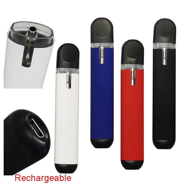 Wiederaufladbare Einweg-Vape-Stift 1.0ml-Pod E-Zigaretten-Kit 350mAh-Batterie-Starter-Kits leer dicke Ölpatronen Keramik-Spulen-Verdampferverpackung Micro USB-Ladegerät