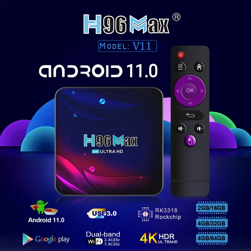 TV Box Android 11 4G 32GB 4K TVBox 2021 H96 MAX V11 2.4G 5.8G WiFi Google Voice Set Topbox H96Max