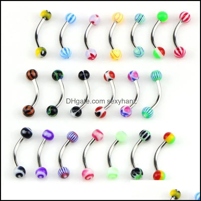 Other 20Pc Stainless Steel Mix Eyebrow Belly Lip Tongue Bar Nose Hoop Ring Body Piercing Jewelry Barbell