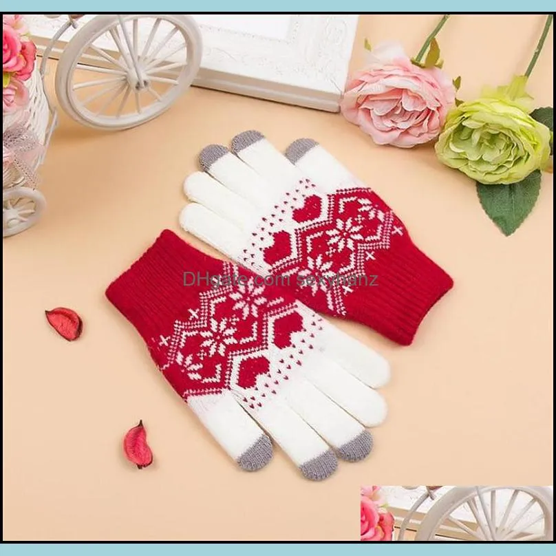 Warm Creative Fashion Snowflake Printing Gloves Mobile Phone Touch Screen Knitted Winter Thick & Warm Adult Glove Men Women GWA10345