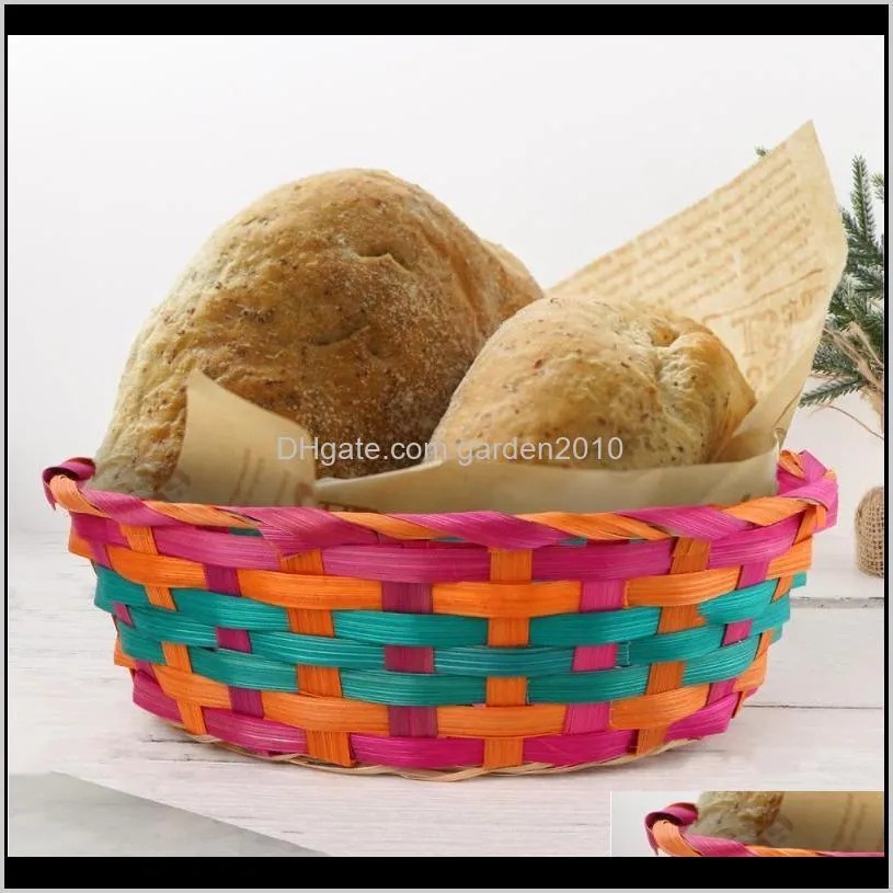 1pc bamboo woven oval basket creative eggs basket fruit bread easter props (colorful)