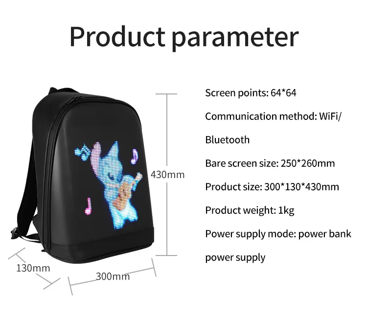 Smart Led Backpack Gadgets Fashion Waterproof WiFi Version Outdoor Advertising Walking Billboard LED Bag