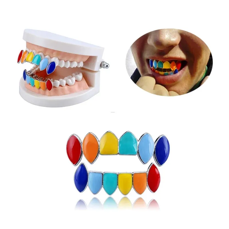 Punk Colorful TopBottom Hip Hop Dental Halloween Wampira Gold Grillz Zęby