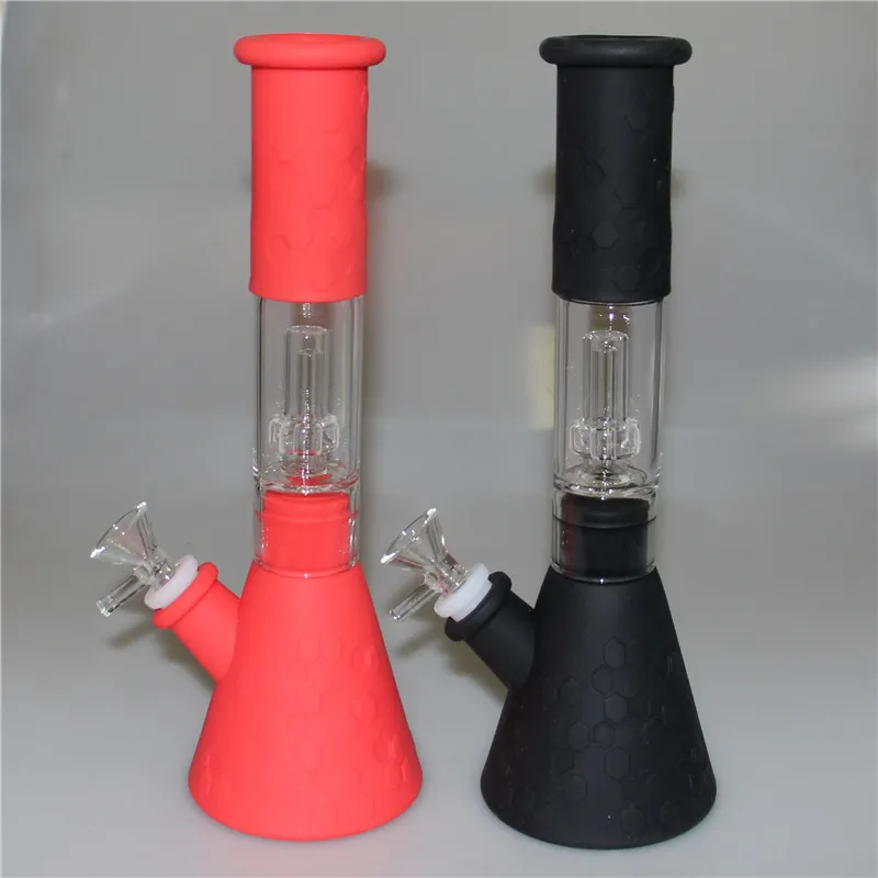 11.42 inch Silicone Bongs hookah 10 Colors With Glas sets Water Pipes Unbreakable Bubbler Glass beaker Bong ashcatcher