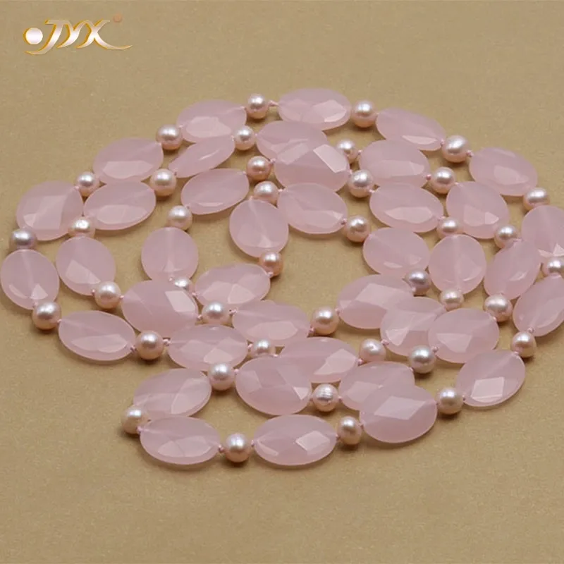 Jyx 2019 Elegant Rose Quartz Halsband Rosa Crystal Facetted 15 * 20mm med 7mm Natural Pearl Halsband 43 "Jag älskar det!