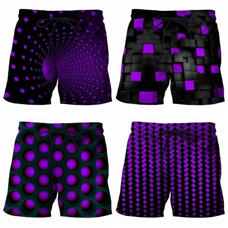 Summer Men Beach Shorts 2021 Purple Whirlpoool 3D Print Satings Satings Men's Bermuda Board Plus Size 6xl Quick Dry