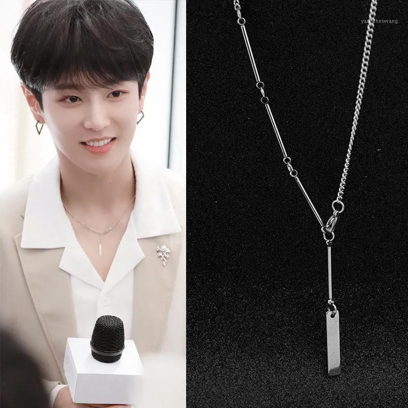 Stainless Steel Long Pendant Necklace Kpop Asymmetric Chain Korean