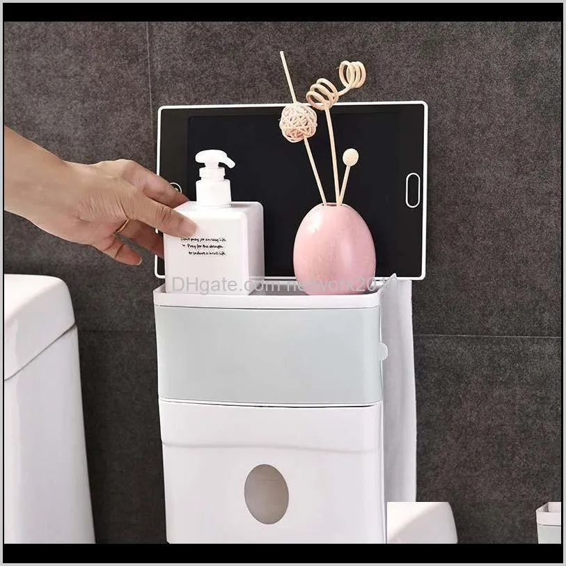 bathroom waterproof tissue box plastic bath toilet paper holder wall mounted paper storage box double layer no trace bathroom shelf