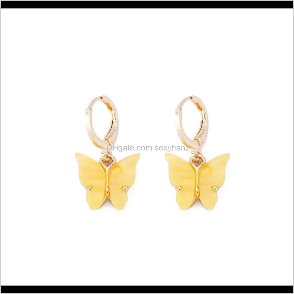 women`s flash powder acrylic color butterfly earrings with copper plated gold ears for stable deduction