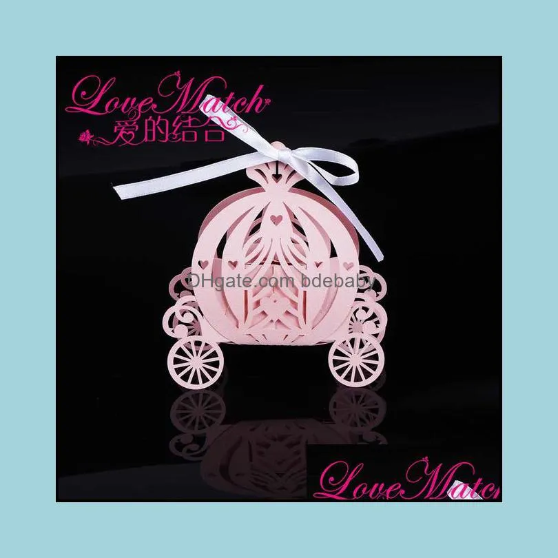 Laser cut pumpkin carriage Wedding Candy favor box,pearl color paper candy box,baby shower birthday gift