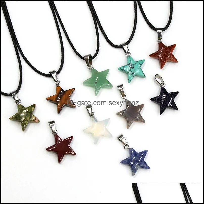 Necklaces & Pendants Star Point Natural Stone Pendum Pendant Reiki Healing Crystal Necklace Green Blue Quartz Chakras Pendo Jewelry Drop Del