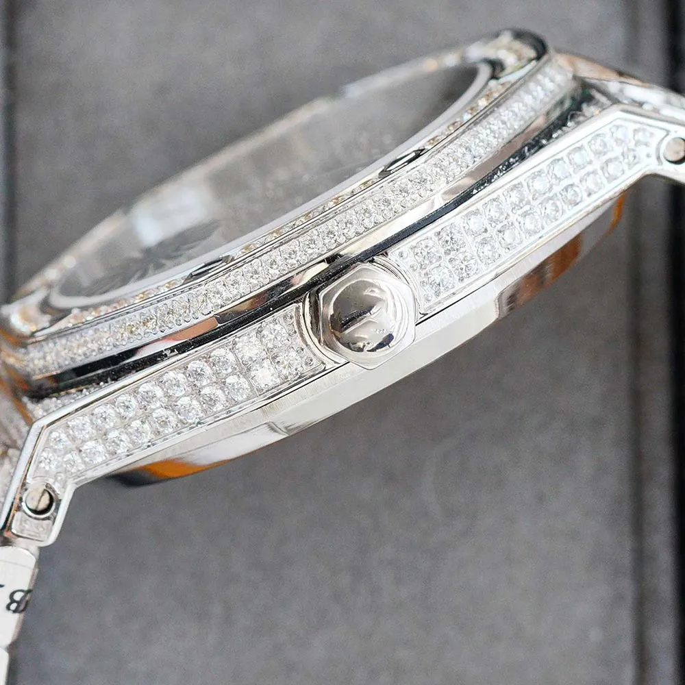 Handgefertigte Uhr voller Diamanten, automatische mechanische Herrenuhr, 40 mm, mit diamantbesetztem Stahl 904L, Saphir-Damengeschäft Wr244K