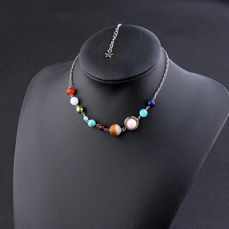Mode frauen Halsketten Anhänger Halsband Universum Galaxy Planeten Sonnensystem Perlen Halskette Für Frauen Geschenk Pendant270O