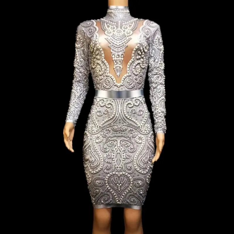 Robes Décontractées Sexy Strass Perles Robe De Cocktail Femmes Bodycon Club Cristal Hanche Enveloppé Graduation Anniversaire Célébration