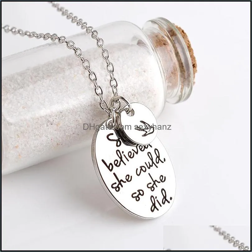 she believed she could so she did Disc Swallow Charms Pendant Necklace For Women Best Friends Inspirational Jewelry