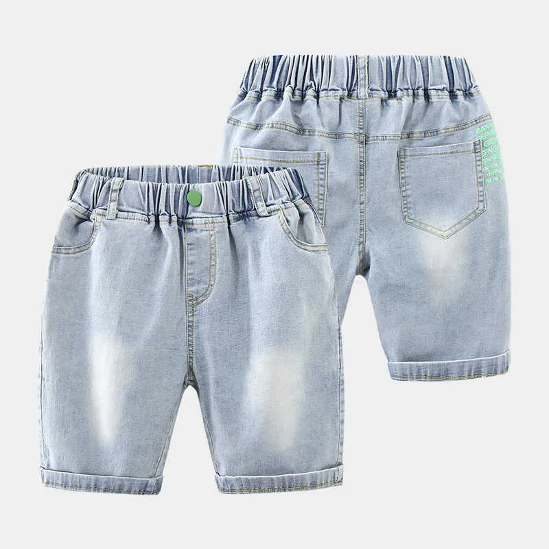 Sommar mode 3 4 6 8 10 12 år Teenage Sports 5 Capris Kalv-längd Skriv ut Pocket Handsome Denim Shorts för barn Baby Boy 210529