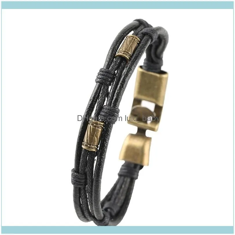 Tennis Brown Alloy Simple Multilayer Men Leather Geometric Punk Bangle Fashion Bracelets Rope Chain Black Jewelry Accessories1