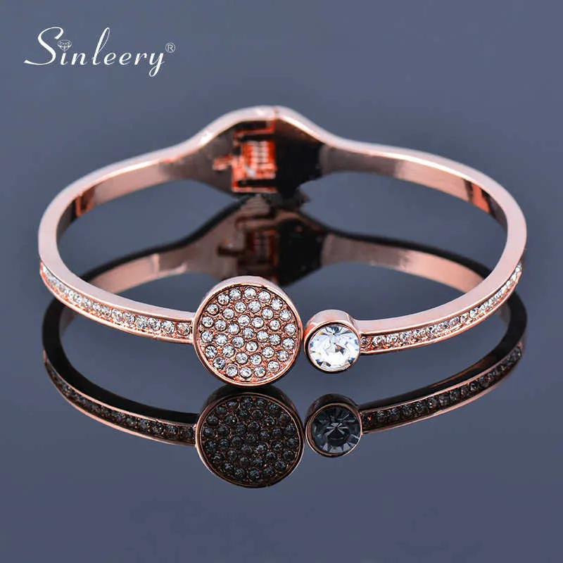 Sinleery Moda Kryształ Okrągły Mankiet Open Bangle Rose Gold Silver Color Bransoletki Ślubne Kobiety Biżuteria SL483 SSF Q0719