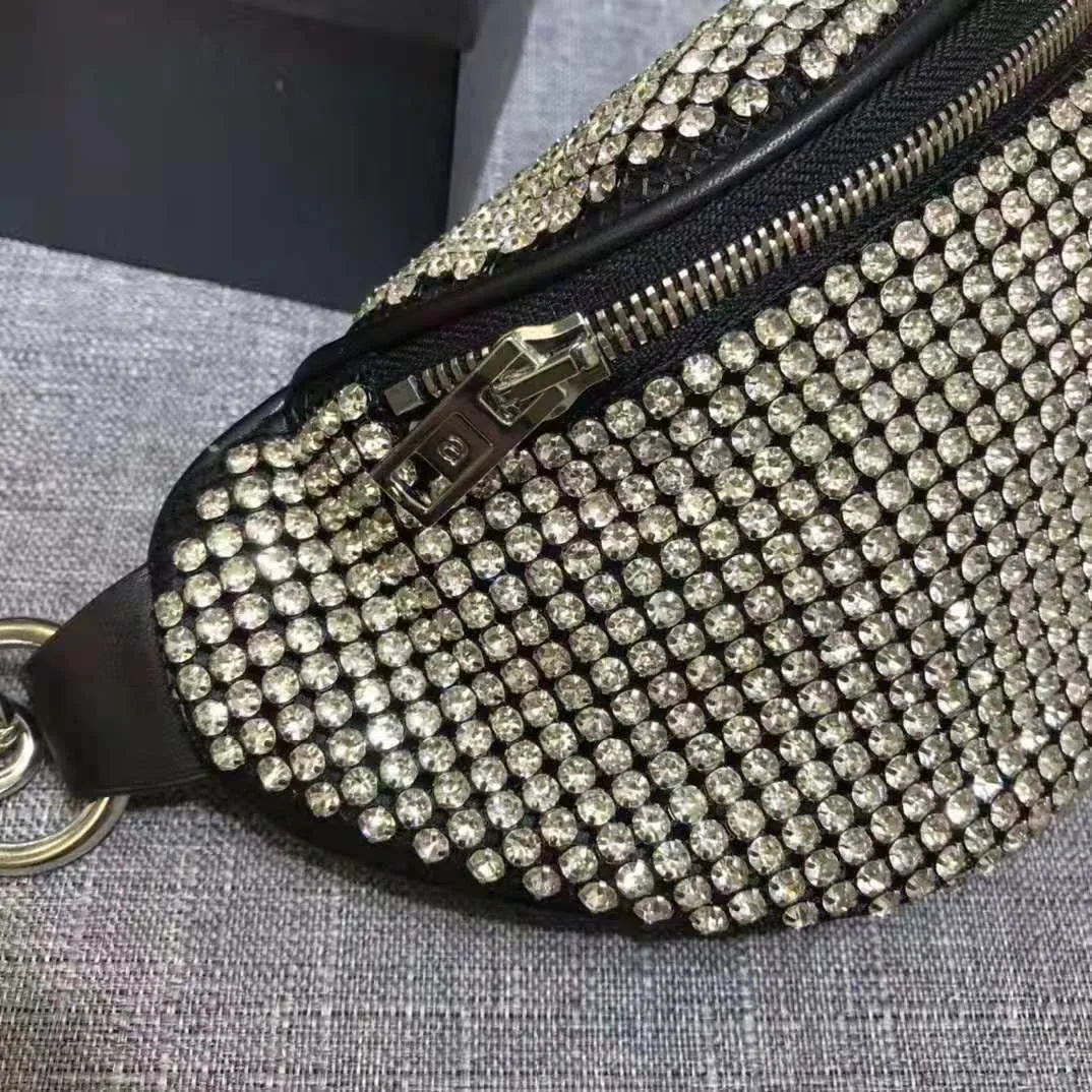 Rhinestone Waist Bag With Chain For Women Designer Mini Fanny Pack