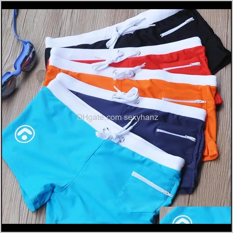 swimwear men sexy swimming trunks sunga swimsuit solid color pocket mens swim wear briefs beach shorts