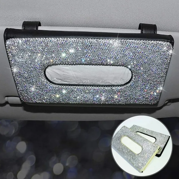 Luxe Crystal Sun Visor Diamond Lederen Tissue Box Universal Hanging Servet Houder Auto Decoratie