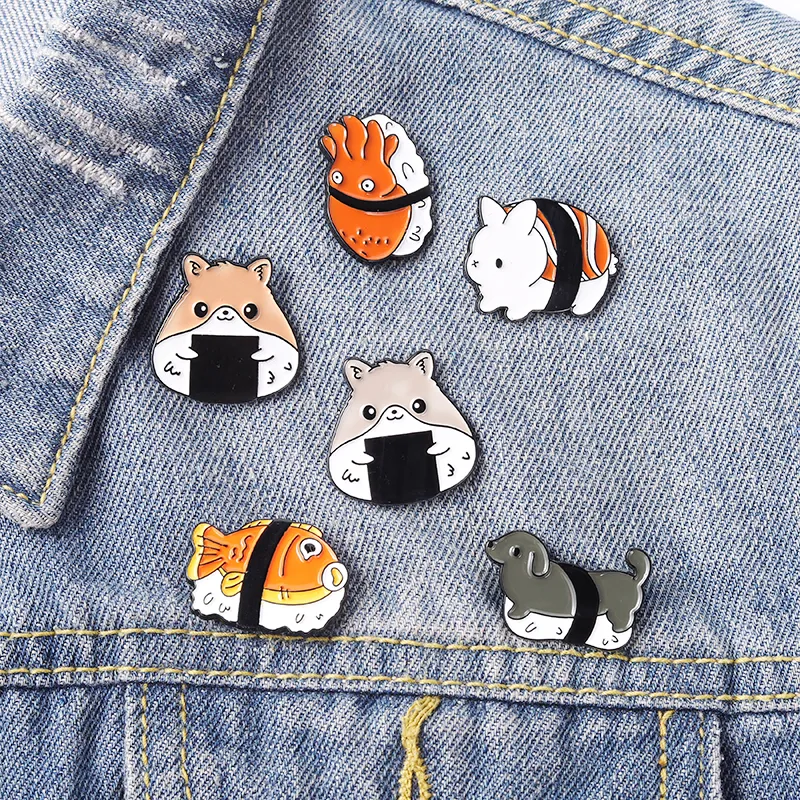 Sushi ris boll djur emalj brooch anpassade animaliserade japanska söta matpinnar lapel emblem väska tecknad smycken gåva till vänner