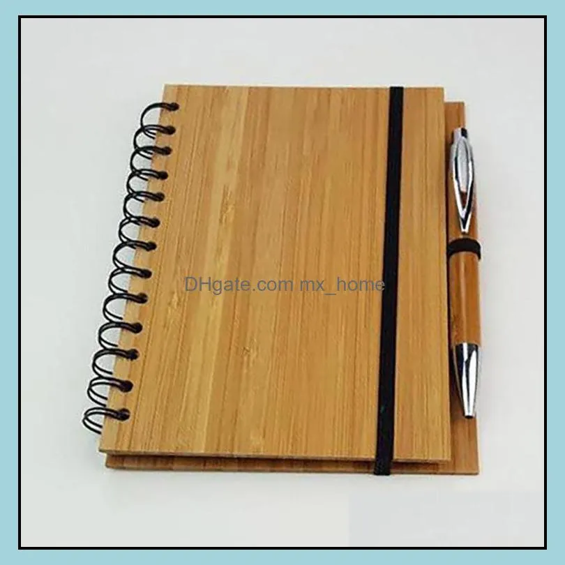 Spiral Notebook Wood Bamboo Cover Notebooks Notepad With Pen Student Environmental Notepads wholesale Schools Supplies RRD13422