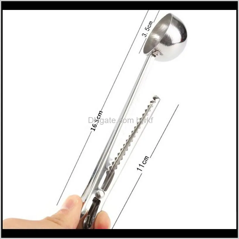 1pc durable stainless steel spoon withbag clip ground tea coffee scoop with portable bag seal clip powder measuring tools