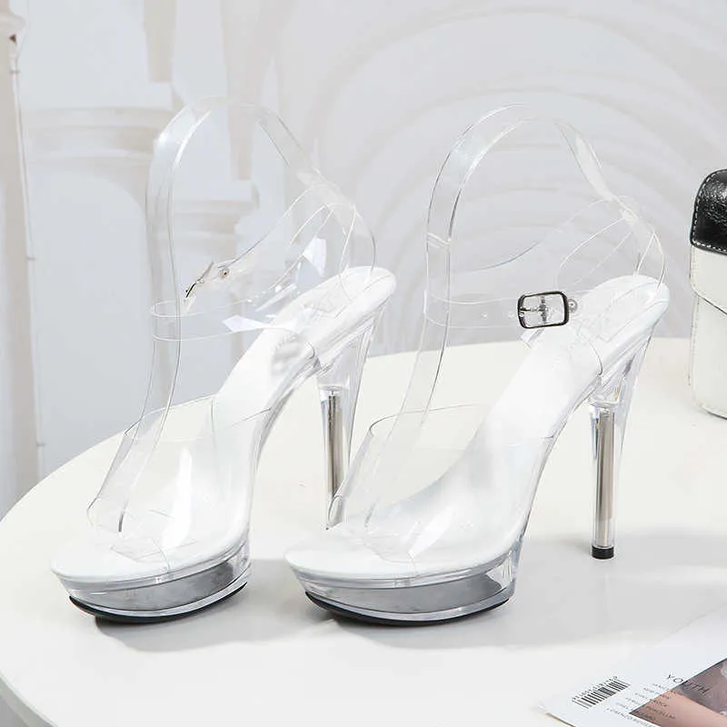 Summer women 5-inch rhinestone wedding shoes, transparent crystal high heels,  13 cm stiletto pole dancing performance sandals