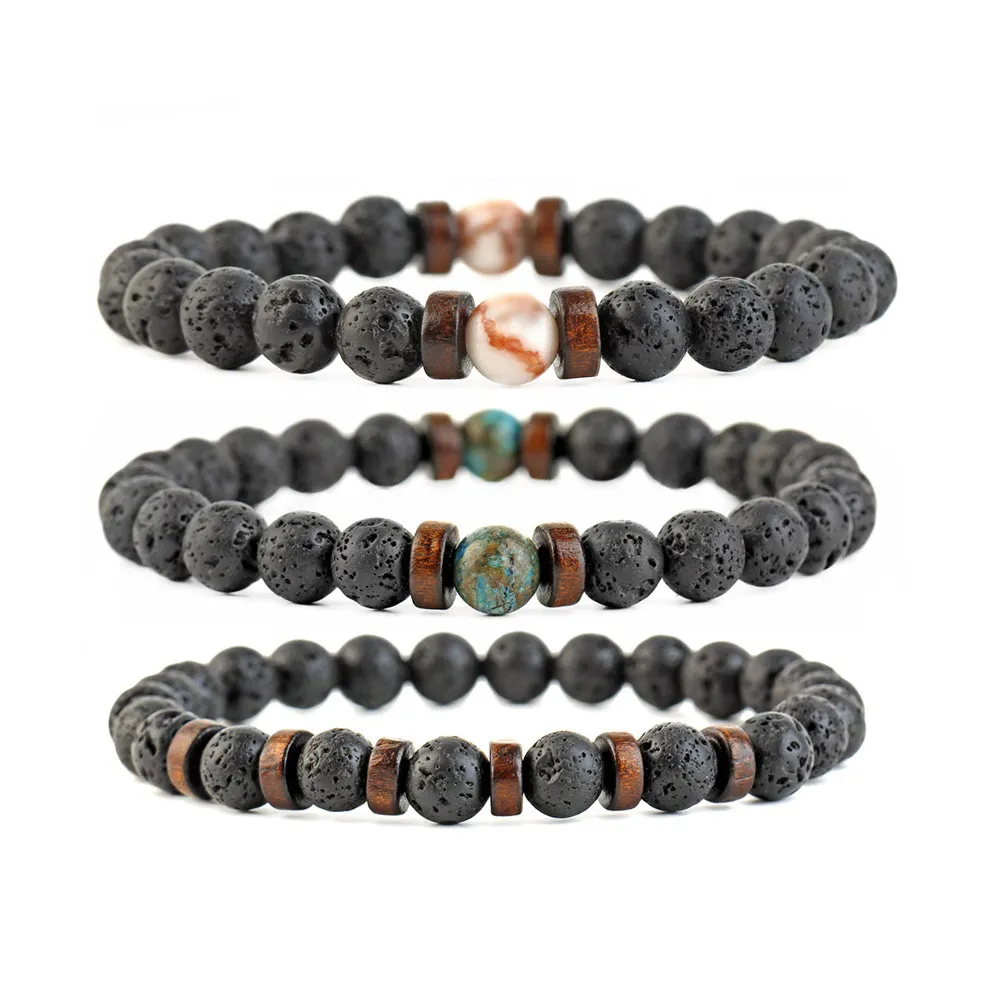 Difusor de óleo preto de 8 mm Lava Rock Strand Bracelet Bracelets Bracelets para homens Jóias de moda Will and Sandy