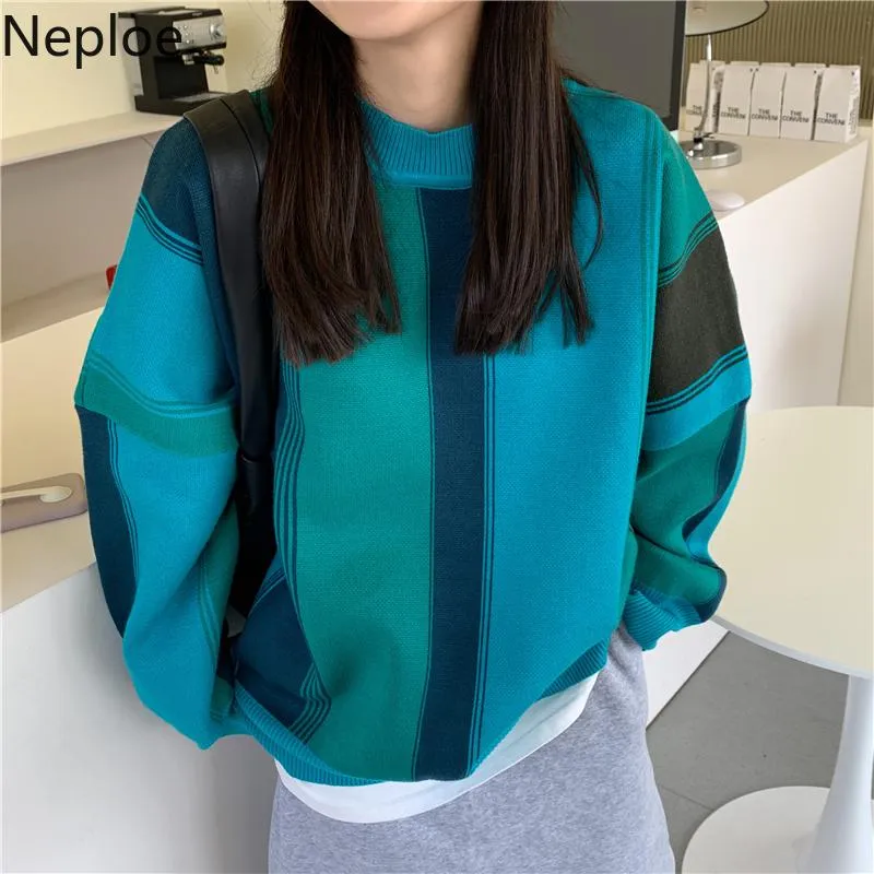 Damenpullover Neploe Harajuku für Frauen Casual Kontrastfarbe Strickpullover Übergroße Tops Streetwear Jumper Koreanische Herbstkleidung