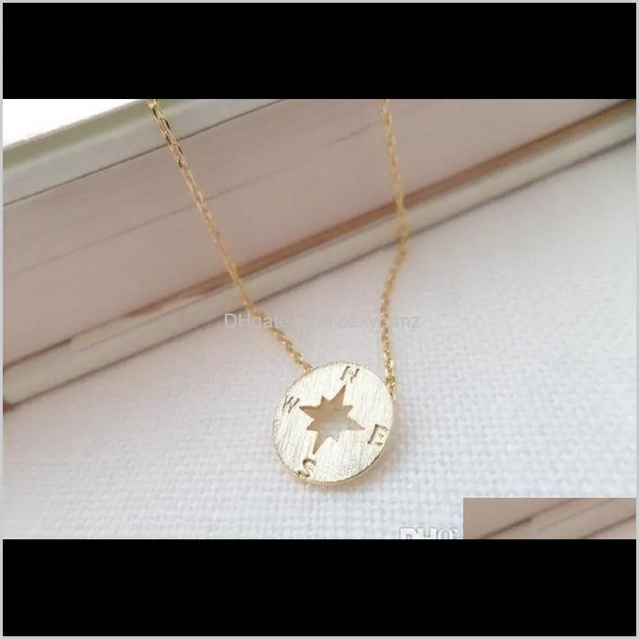 10cs round direction compass necklace circular compass necklaces simple travel coin disk pendant charm jewelry gifts