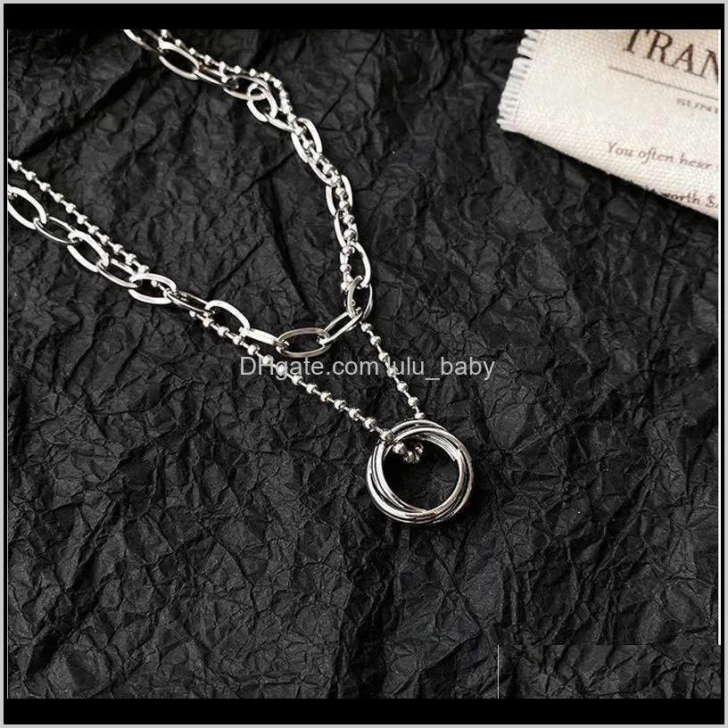 metal style double layer hip hop necklace women`s niche design sense clavicle chain temperament net red personality pendant