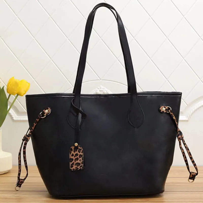 Nieuwe vrouwelijke boodschappentassen witte zwarte vrouw handtassen luipaard voor dames 46x17x28cm schoudertas van hoge kwaliteit